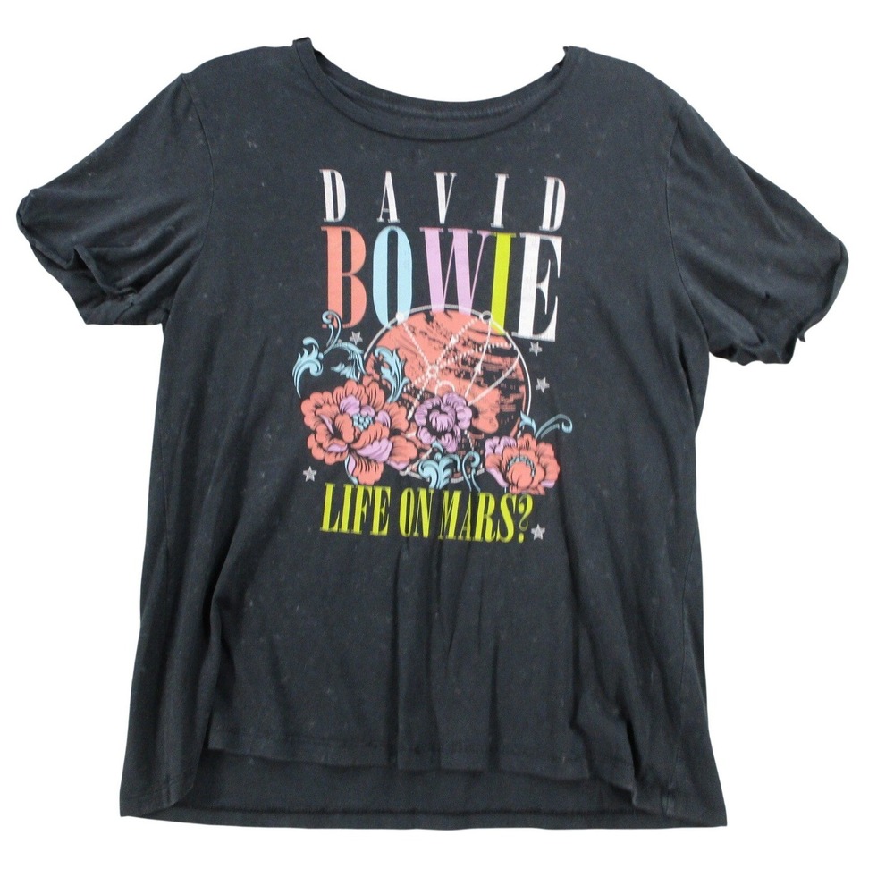 David Bowie Life On Mars Graphic Tee Charcoal Gray Short Sleeve T-Shirt Womens L